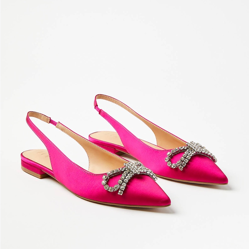 LOFT | Crystal Bow Satin Slingback Flats